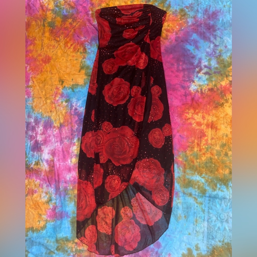 Elegant Red Floral Women's Dress